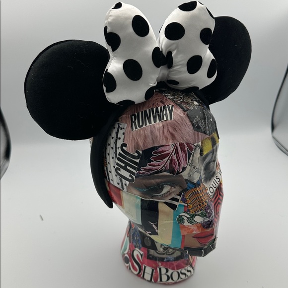 Minnie Mouse Polka Dot Ear Headband with Satin Bow for Adults – Black and White - Picture 3 of 7